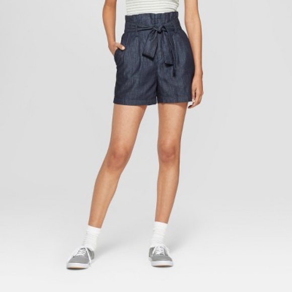Target A New Day Women's Chambray Paperbag Waist Jean Shorts Indigo - Picture 1 of 4